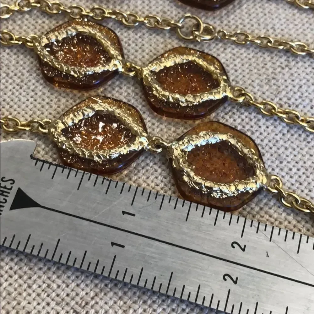 Vintage Station Necklace Amber Acrylic Accents
